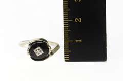 10K White Gold 1960's Black Onyx Diamond Bypass Ring
