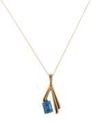Powerful Emerald Cut Blue Topaz Wishbone Pendant on Chain