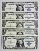 (5) Gem Crisp 1957 $1 Silver Certificates-Consecutive!