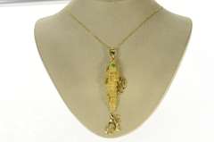 18K Yellow Gold Green Agate Elaborate Fish Statement Pendant