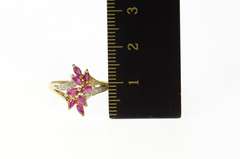 10K Yellow Gold Marquise Ruby Cluster Diamond Accent Ring