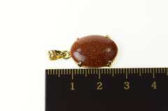 14K Yellow Gold Oval Goldstone Cabochon Statement Pendant