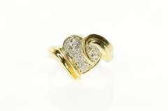 14K Yellow Gold Retro Pave Diamond Heart Bypass Ring