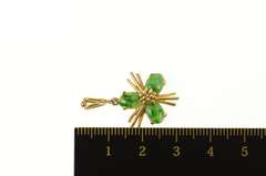 14K Yellow Gold Retro Jade Clover Shamrock Good Luck Pendant