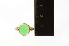 10K Yellow Gold Oval Green Agate Retro Cocktail Statement Ring