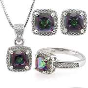 4 1/2 CARAT MYSTIC GEMSTONE & DIAMOND STERLING SILVER SET