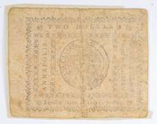1775 Colonial Maryland - Annapolis 2 Dollars Note
