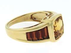 Lovely Yellow Gold Garnet and Citrine Band Ring