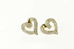 10K Yellow Gold Classic Diamond Inset Heart Love Symbol Stud Earrings