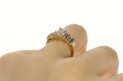 14K Yellow Gold Faceted Cubic Zirconia Iolite Statement Ring
