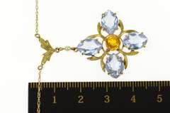 14K Yellow Gold Retro Syn.Tanzanite & Citrine Flower Necklace