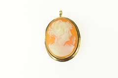 18K Yellow Gold Oval Carved Shell Cameo Classic Pendant/Pin