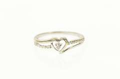 10K White Gold Diamond Solitaire Heart Bypass Promise Ring
