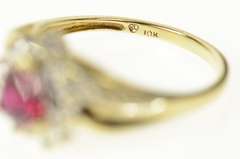 10K Yellow Gold Heart Syn. Ruby Diamond Accent Statement Ring