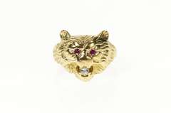 10K Yellow Gold Roaring Lion Ruby Diamond Tiger Statement Ring