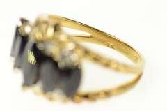 14K Yellow Gold Marquise Black Onyx Diamond Statement Ring