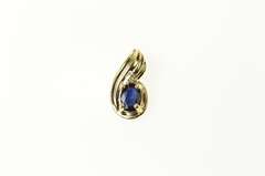 10K Yellow Gold Oval Sapphire Diamond Accent Classic Pendant