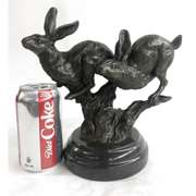Two Running Hare Bronze Figurine