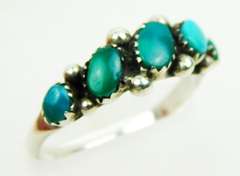 Sterling Silver Ring with 5 Turquoise Stones, Size 6