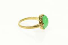 10K Yellow Gold Oval Green Agate Retro Cocktail Statement Ring