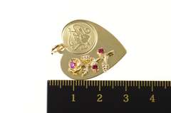 14K Yellow Gold Sweet Heart Rose Syn. Ruby Retro Love Charm/Pendant