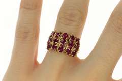 14K Yellow Gold Squared Natural Ruby Cluster Statement Ring