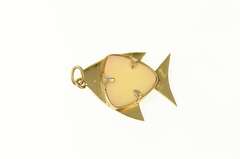 14K Yellow Gold Diamond Inset Retro Marble Fish Charm/Pendant