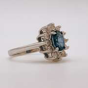 14kt Gold, Blue Sapphire, & Diamond Halo Ring