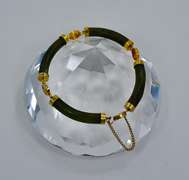 Vintage Gold Plated Jade Bracelet With Chinese Symbol Links