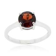 Sterling Silver Garnet Solitaire Round Ring