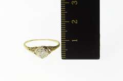 14K Yellow Gold Art Deco Diamond Solitaire Filigree Promise Ring