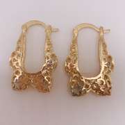 Fancy Italian 18kt Gold Plated Filigree Tricolor Hoop Earrings