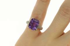 14K White Gold Emerald Amethyst Diamond Accent Statement Ring