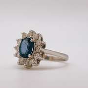 14kt Gold, Blue Sapphire, & Diamond Halo Ring