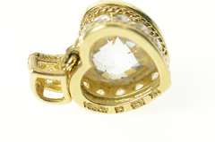 14K Yellow Gold Heart Squared Raised Halo Statement Love Pendant