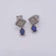 14kt Gold, Blue Sapphire, & Diamond Earrings