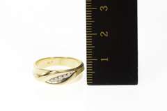 14K Yellow Gold Classic Diamond Grooved Wedding Band Ring