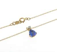 Fabulous Yellow Gold Triangle Blue Topaz and Diamond Pendant on Chain