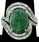Hypnotic 6.75CTS Cabochon Cut Natural Emerald & White Sapphire Ring in Sterling Silver
