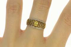 10K Yellow Gold Round Citrine Diamond Lattice Statement Ring