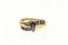 10K Yellow Gold Marquise Natural Sapphire Baguette Bypass Ring
