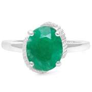 STERLING SILVER 3.45 CT ENHANCED GENUINE EMERALD & DIAMOND COCKTAIL RING
