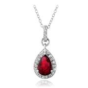 Sterling Silver Created Ruby & White Sapphire Teardrop Necklace
