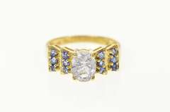 14K Yellow Gold Faceted Cubic Zirconia Iolite Statement Ring