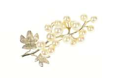 14K White Gold Pearl Branch Cluster Natural Motif Statement Pin/Brooch