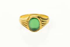 18K Yellow Gold 0.90 Ct Victorian Natural Emerald Grooved Ring