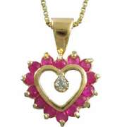 18K Gold over Sterling Silver Diamond Accent Ruby Heart Necklace