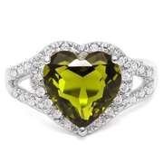 STERLING SILVER RING 10 MM HEART CUT CREATED GREEN SAPPHIRE WOMEN ENGAGEMENT RING