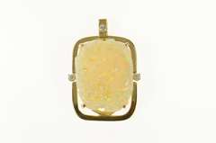 14K Yellow Gold Natural Opal Carved Floral Diamond Accent Pendant