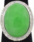 Terrific Massive 18.69CTS Jadeite & Diamond Ring in Sterling Silver